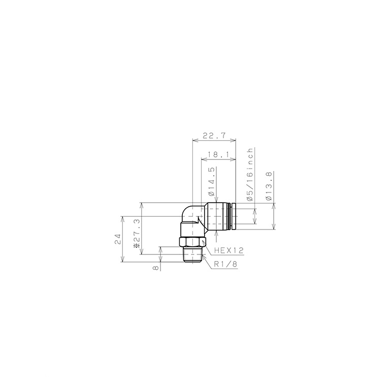 Đầu Nối Nhanh Khí Nén Dạng Cong 90° Ren Ngoài Pisco PL5/16-01-C_drawing