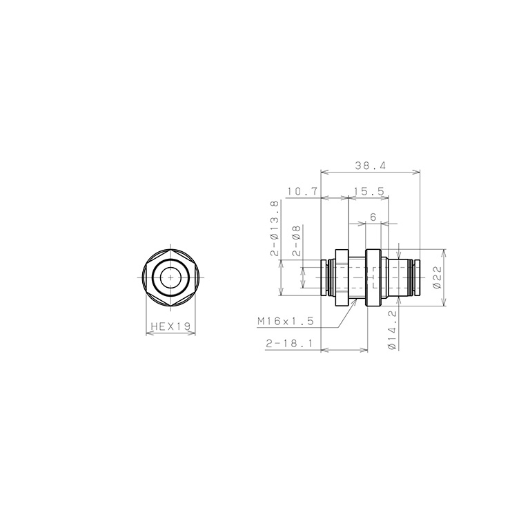 Đầu Nối Nhanh Khí Nén Dạng Thẳng Ren Ngoài Lắp Kẹp Vách Pisco PMP8W_drawing