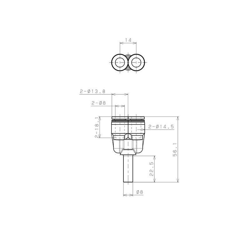 Đầu Nối Nhanh Khí Nén Giữa Ống Khí Và Fitting Dạng Chữ Y Pisco PYJ8W_drawing