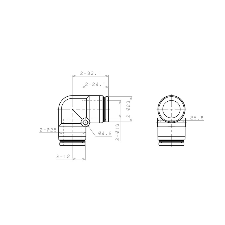 Đầu Nối Nhanh Khí Nén Cong 90° Pisco PV16W_drawing