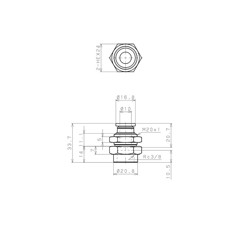 Đầu Nối Nhanh Khí Nén Dạng Thẳng Ren Trong Ngoài Pisco PMF10-03W-C_drawing