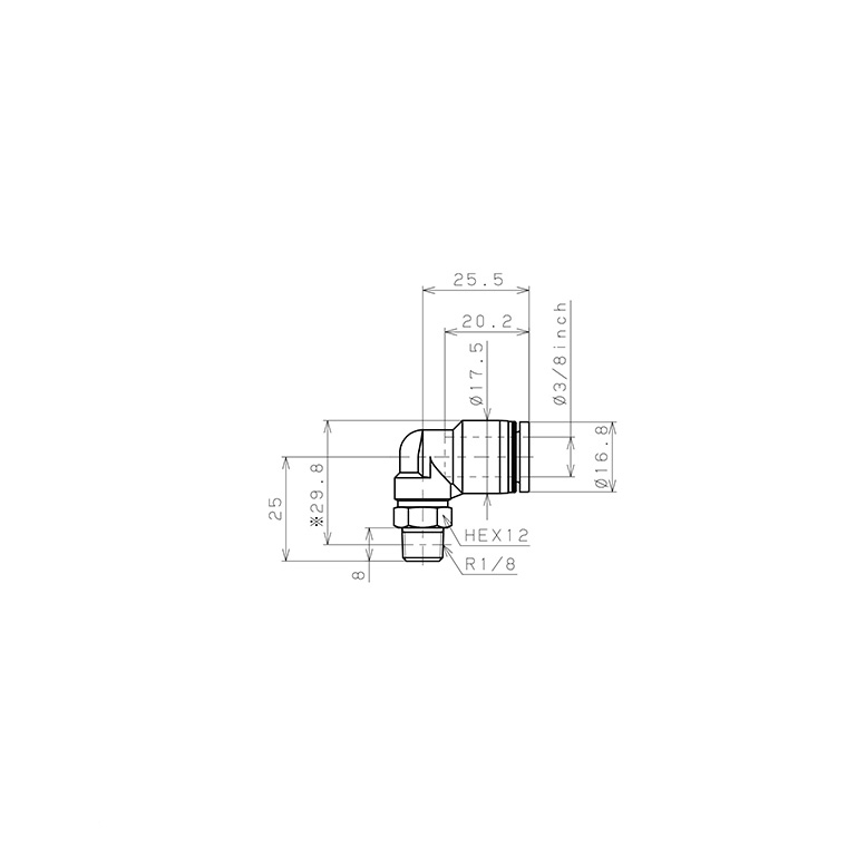 Đầu Nối Nhanh Khí Nén Dạng Cong 90° Ren Ngoài Pisco PL3/8-01W_drawing