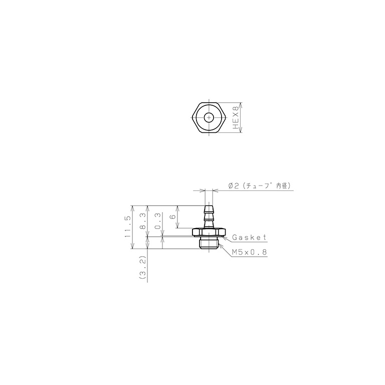 Đầu Ngạnh Nối Ống Dạng Thẳng Thân Lục Giác Ren Ngoài Pisco SLC-0320-M5-C_drawing