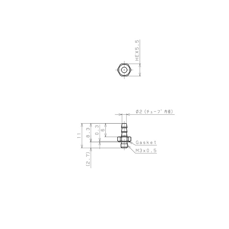 Đầu Ngạnh Nối Ống Dạng Thẳng Thân Lục Giác Ren Ngoài Pisco SLC-0320-M3-C_drawing