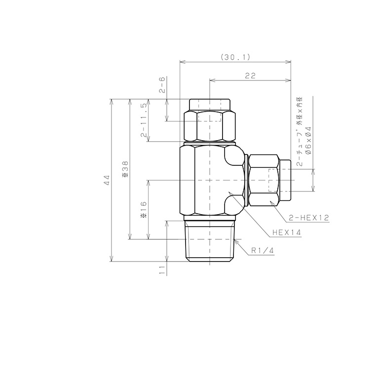 Đầu Ngạnh Nối Ống Có Đai Ốc Xiết Dạng Chữ T Ren Ngoài Pisco NSD0640-02-TP_drawing