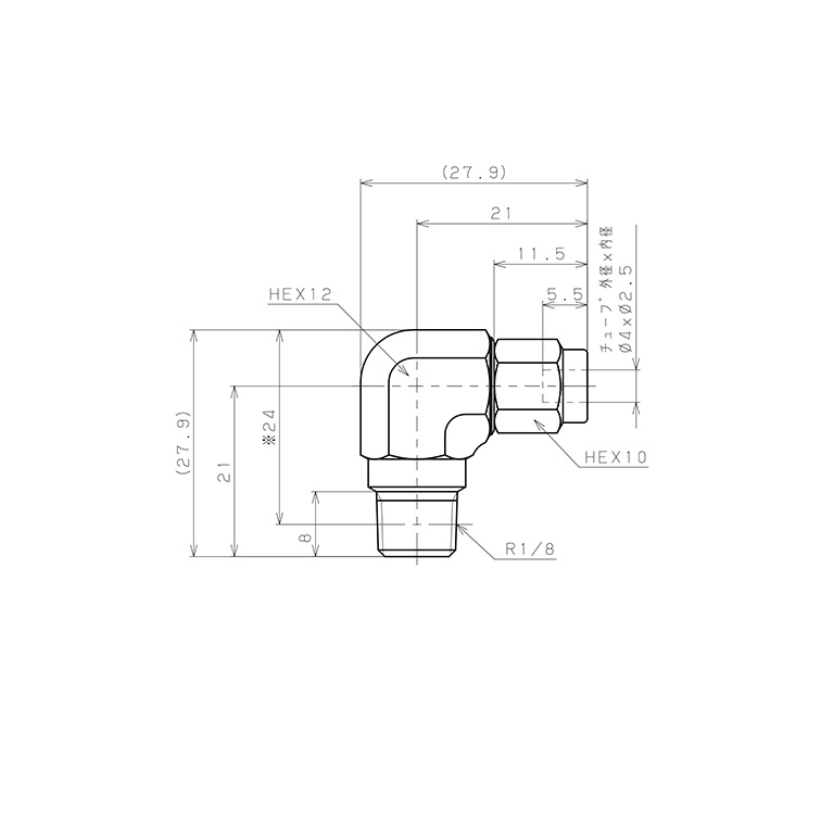 Đầu Ngạnh Nối Ống Có Đai Ốc Xiết Dạng Cong 90° Ren Ngoài Pisco NSL0425-01_drawing