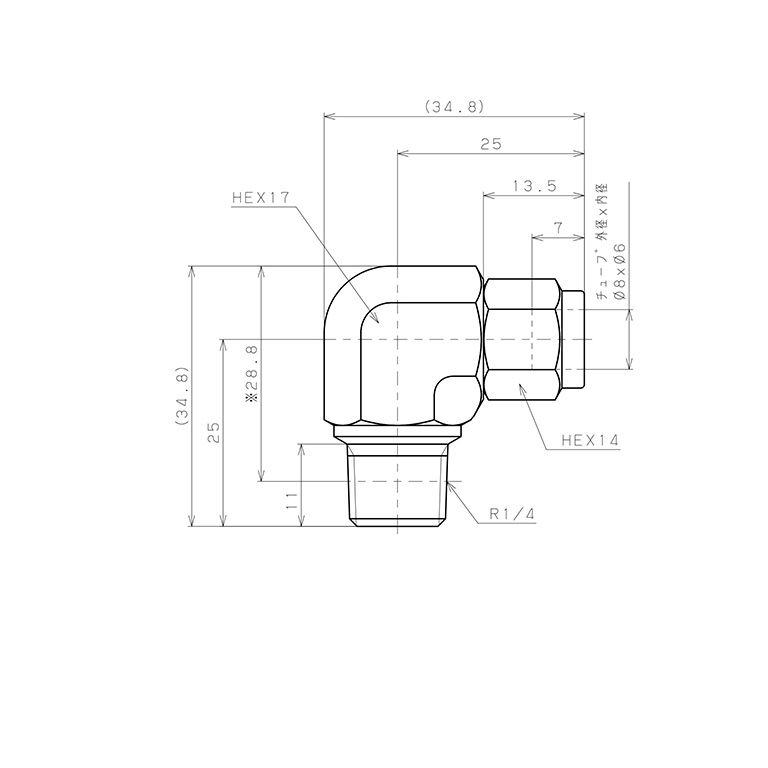 Đầu Ngạnh Nối Ống Có Đai Ốc Xiết Dạng Cong 90° Ren Ngoài Pisco NSL0860-02-TP_drawing