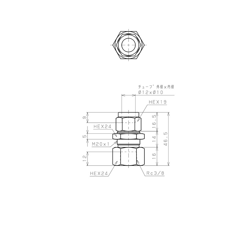 Đầu Ngạnh Nối Ống Có Đai Ốc Xiết Dạng Lắp Vách Ren Trong Pisco NSMF1210-03_drawing