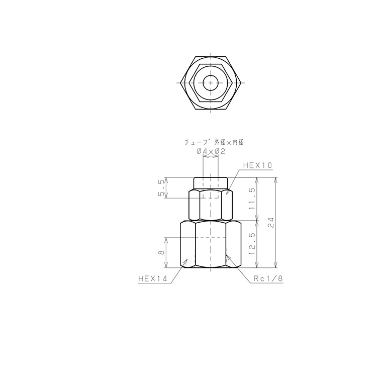 Đầu Ngạnh Nối Ống Có Đai Ốc Xiết Dạng Thẳng Thân Lục Giác Ren Trong Pisco NSCF0420-01_drawing