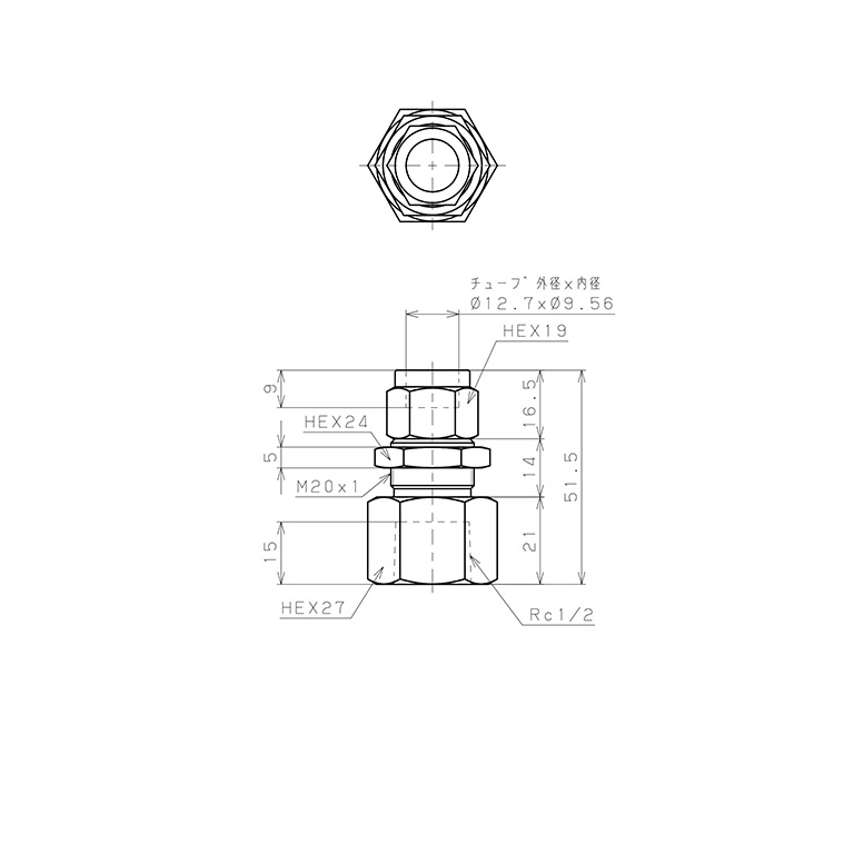 Đầu Ngạnh Nối Ống Có Đai Ốc Xiết Dạng Lắp Vách Ren Trong Pisco NSMF1/2-04_drawing