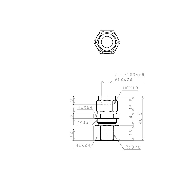 Đầu Ngạnh Nối Ống Có Đai Ốc Xiết Dạng Lắp Vách Ren Trong Pisco NSMF1290-03_drawing