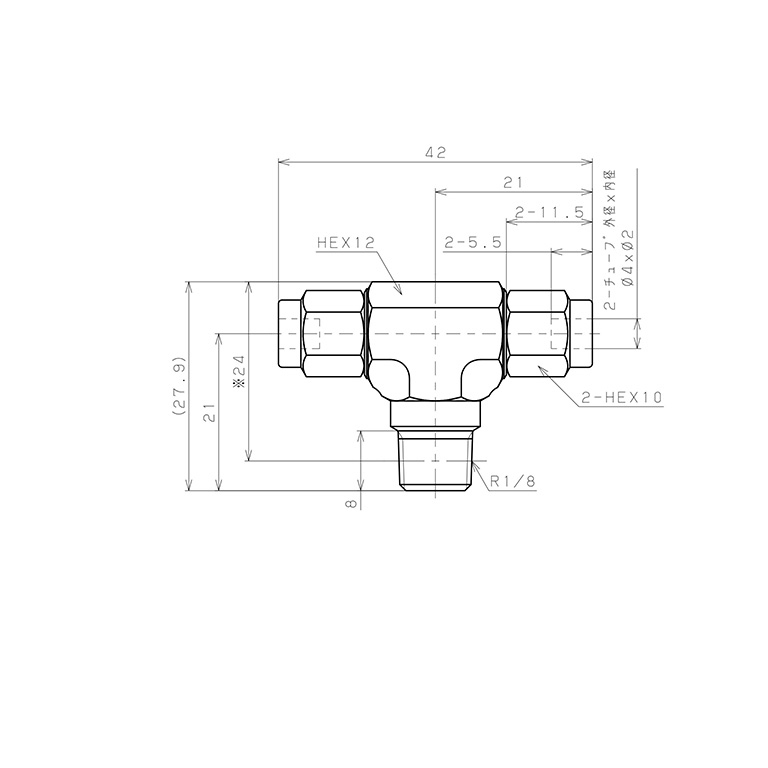 Đầu Ngạnh Nối Ống Có Đai Ốc Xiết Dạng Chữ T Ren Ngoài Pisco NSB0420-01_drawing