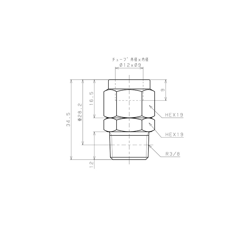 Đầu Ngạnh Nối Ống Có Đai Ốc Xiết Dạng Thẳng Thân Lục Giác Ren Ngoài Pisco NSC1290-03_drawing