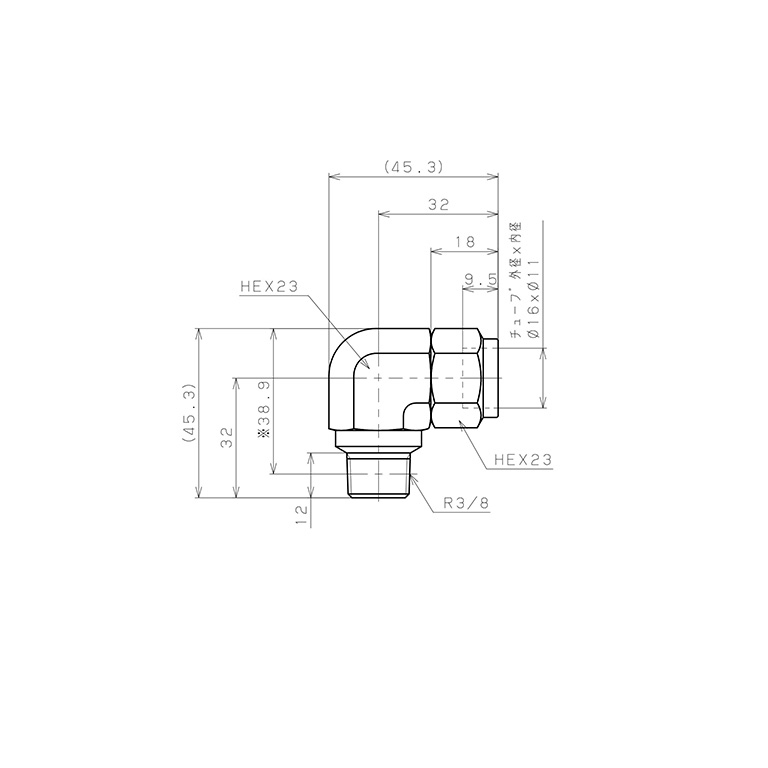 Đầu Ngạnh Nối Ống Có Đai Ốc Xiết Dạng Cong 90° Ren Ngoài Pisco NSL1611-03-TP_drawing