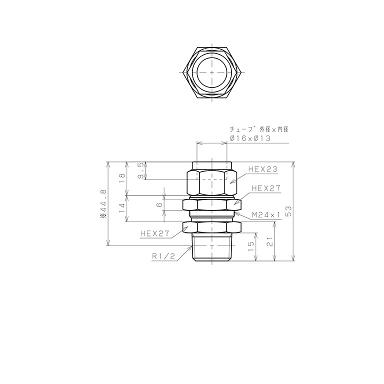 Đầu Ngạnh Nối Ống Có Đai Ốc Xiết Dạng Lắp Vách Ren Ngoài Pisco NSMC1613-04-TP_drawing