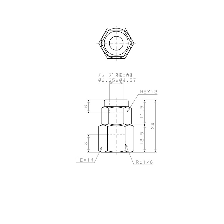 Đầu Ngạnh Nối Ống Có Đai Ốc Xiết Dạng Thẳng Thân Lục Giác Ren Trong Pisco NSCF1/4-01_drawing