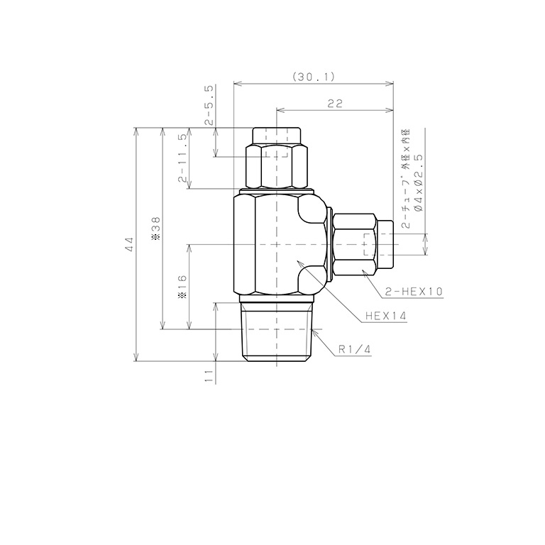 Đầu Ngạnh Nối Ống Có Đai Ốc Xiết Dạng Chữ T Ren Ngoài Pisco NSD0425-02_drawing