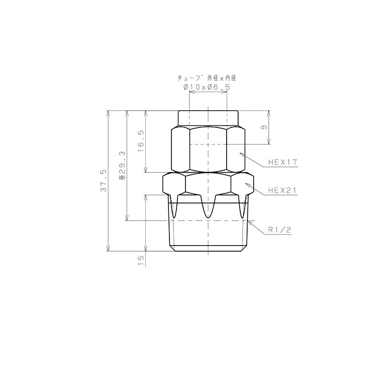 Đầu Ngạnh Nối Ống Có Đai Ốc Xiết Dạng Thẳng Thân Lục Giác Ren Ngoài Pisco NSC1065-04_drawing