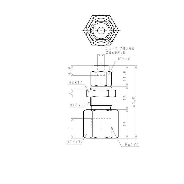 Đầu Ngạnh Nối Ống Có Đai Ốc Xiết Dạng Lắp Vách Ren Trong Pisco NSMF0425-02_drawing