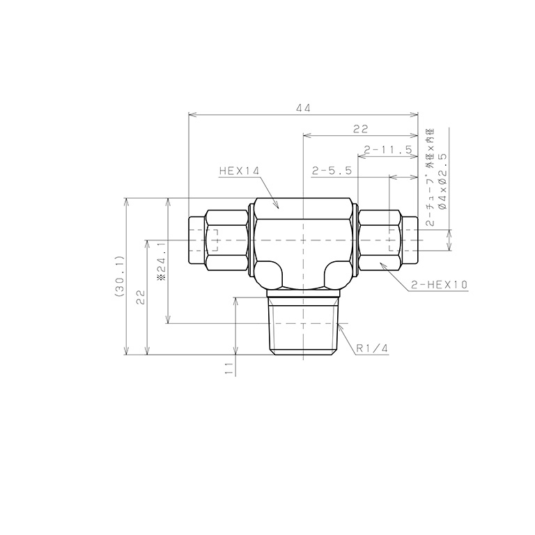 Đầu Ngạnh Nối Ống Có Đai Ốc Xiết Dạng Chữ T Ren Ngoài Pisco NSB0425-02-TP_drawing