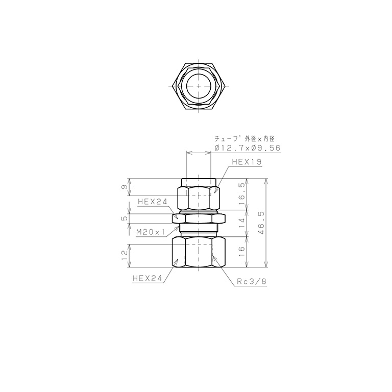 Đầu Ngạnh Nối Ống Có Đai Ốc Xiết Dạng Lắp Vách Ren Trong Pisco NSMF1/2-03_drawing