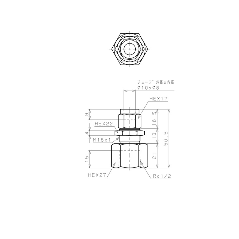 Đầu Ngạnh Nối Ống Có Đai Ốc Xiết Dạng Lắp Vách Ren Trong Pisco NSMF1080-04_drawing