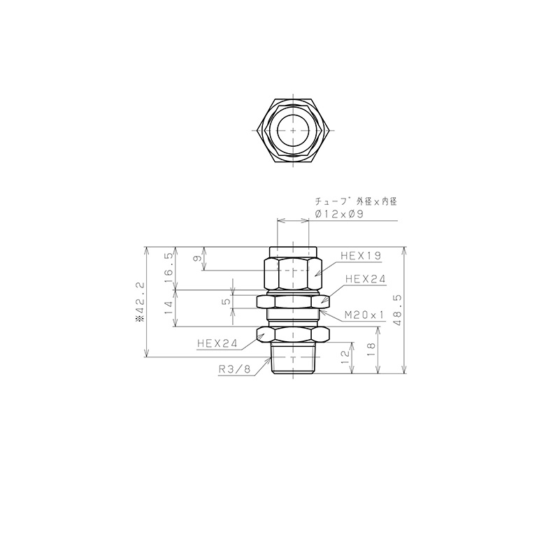 Đầu Ngạnh Nối Ống Có Đai Ốc Xiết Dạng Lắp Vách Ren Ngoài Pisco NSMC1290-03-TP_drawing