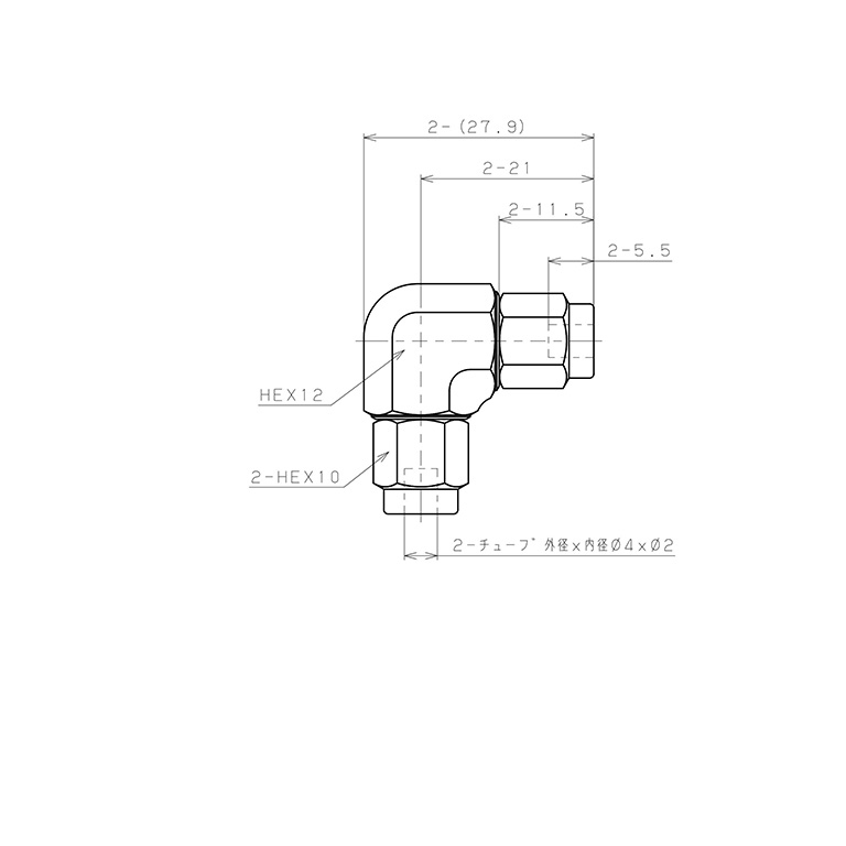 Đầu Ngạnh Nối Ống Có Đai Ốc Xiết Dạng Cong 90° Pisco NSV0420_drawing