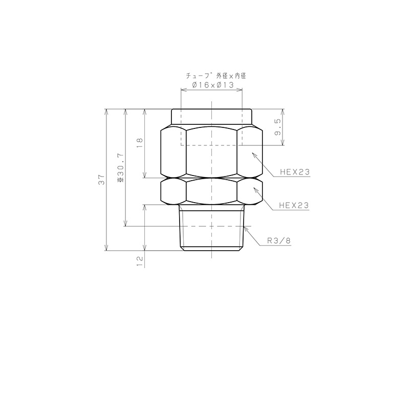 Đầu Ngạnh Nối Ống Có Đai Ốc Xiết Dạng Thẳng Thân Lục Giác Ren Ngoài Pisco NSC1613-03-TP_drawing