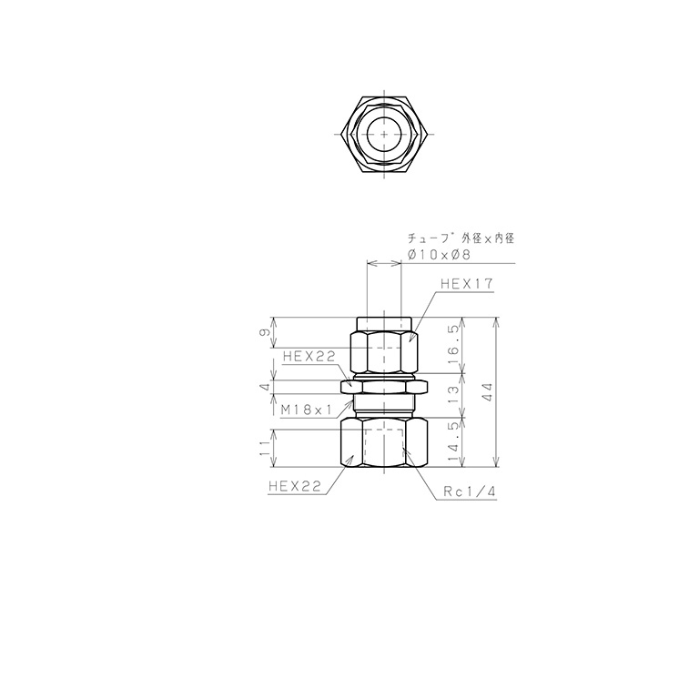 Đầu Ngạnh Nối Ống Có Đai Ốc Xiết Dạng Lắp Vách Ren Trong Pisco NSMF1080-02_drawing