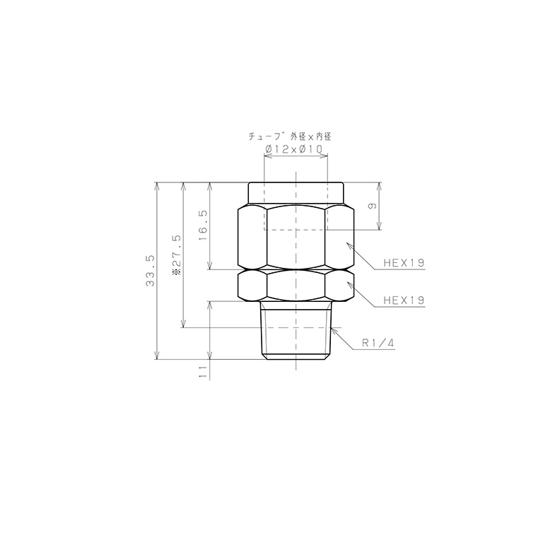 Đầu Ngạnh Nối Ống Có Đai Ốc Xiết Dạng Thẳng Thân Lục Giác Ren Ngoài Pisco NSC1210-02_drawing