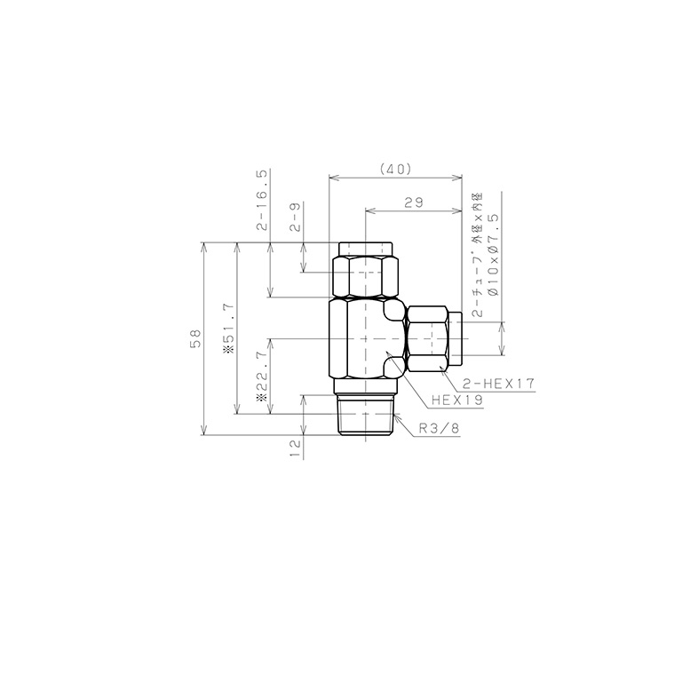 Đầu Ngạnh Nối Ống Có Đai Ốc Xiết Dạng Chữ T Ren Ngoài Pisco NSD1075-03_drawing