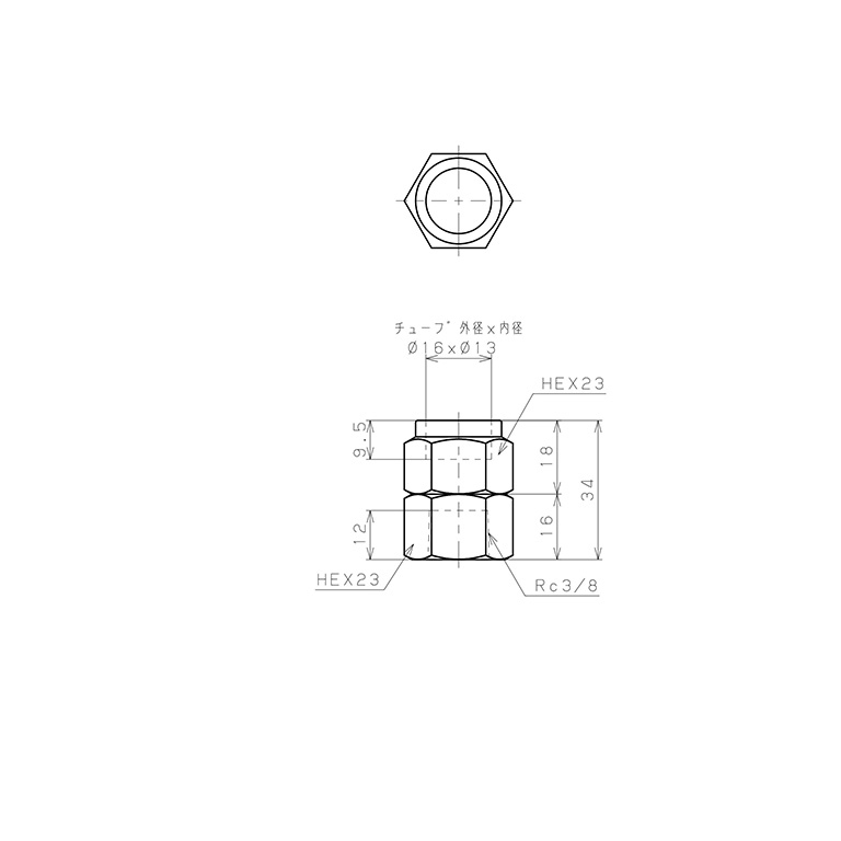 Đầu Ngạnh Nối Ống Có Đai Ốc Xiết Dạng Thẳng Thân Lục Giác Ren Trong Pisco NSCF1613-03_drawing