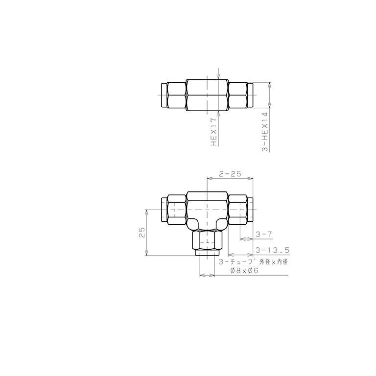 Đầu Ngạnh Nối Ống Có Đai Ốc Xiết Dạng Chữ T Pisco NSE0860_drawing