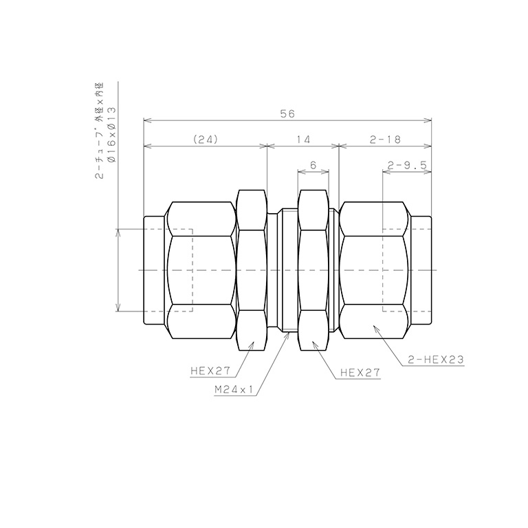 Đầu Ngạnh Nối Ống Có Đai Ốc Xiết Dạng Thẳng Lắp Kẹp Vách Pisco NSM1613_drawing