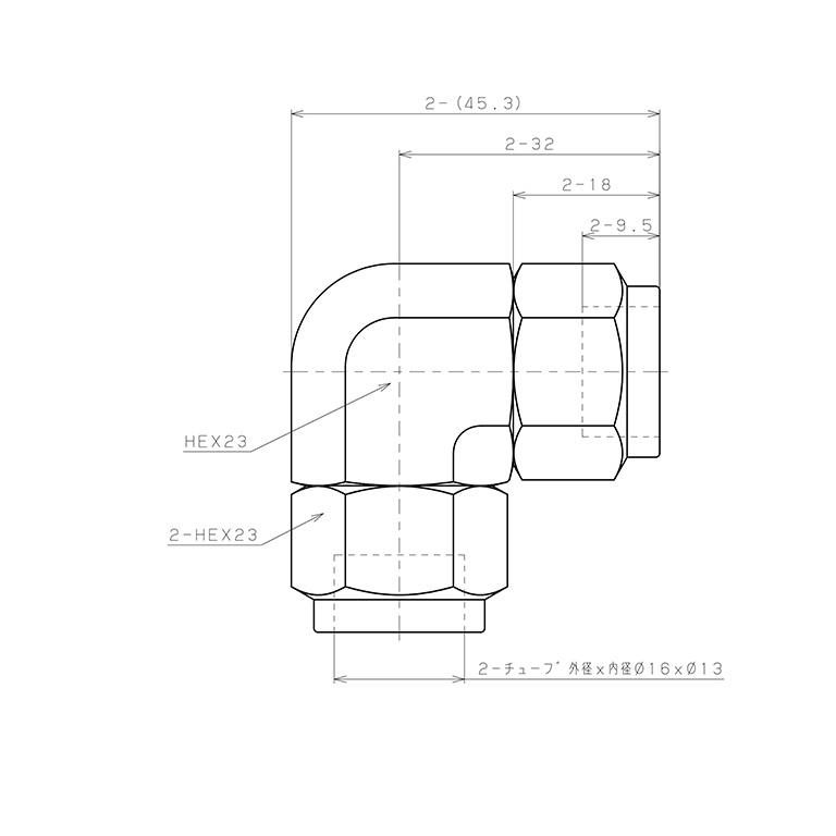 Đầu Ngạnh Nối Ống Có Đai Ốc Xiết Dạng Cong 90° Pisco NSV1613_drawing