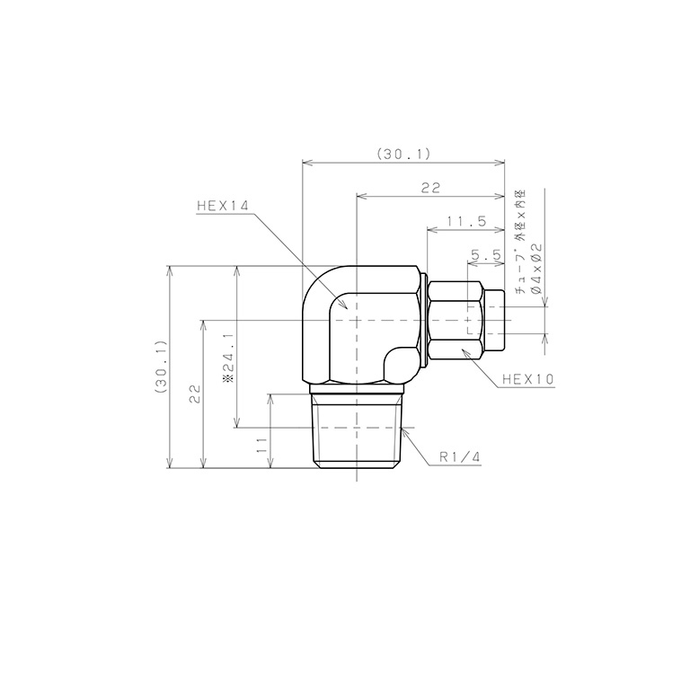 Đầu Ngạnh Nối Ống Có Đai Ốc Xiết Dạng Cong 90° Ren Ngoài Pisco NSL0420-02-TP_drawing