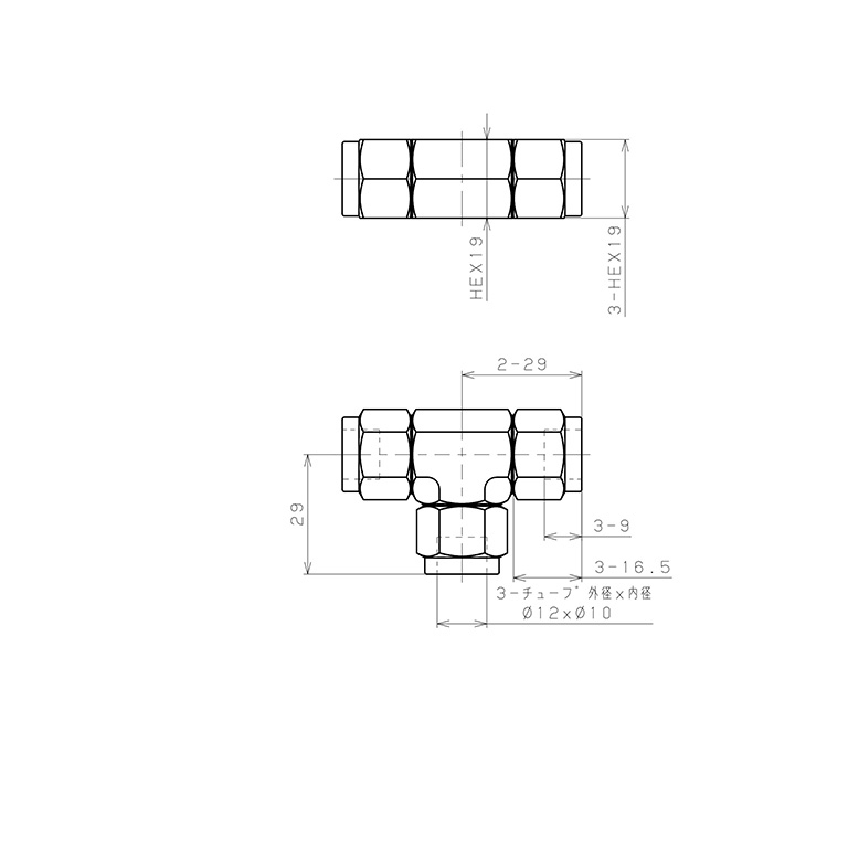 Đầu Ngạnh Nối Ống Có Đai Ốc Xiết Dạng Chữ T Pisco NSE1210_drawing