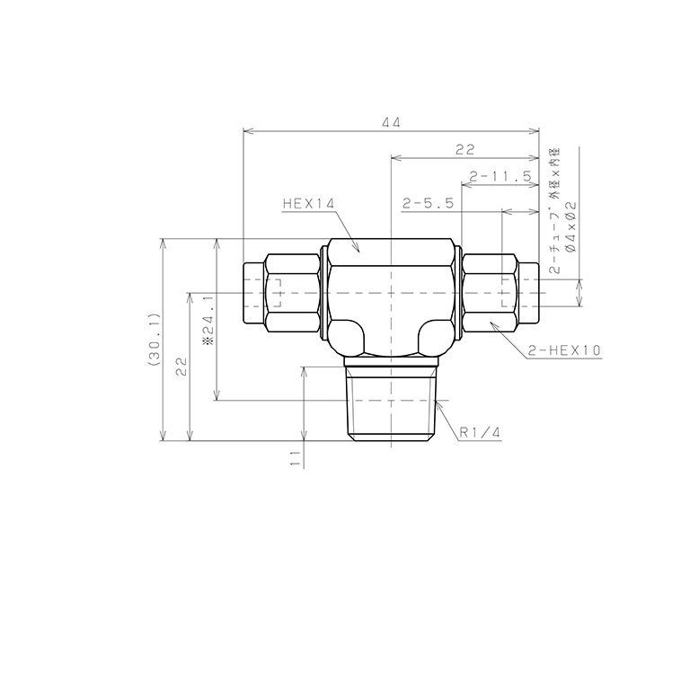 Đầu Ngạnh Nối Ống Có Đai Ốc Xiết Dạng Chữ T Ren Ngoài Pisco NSB0420-02_drawing