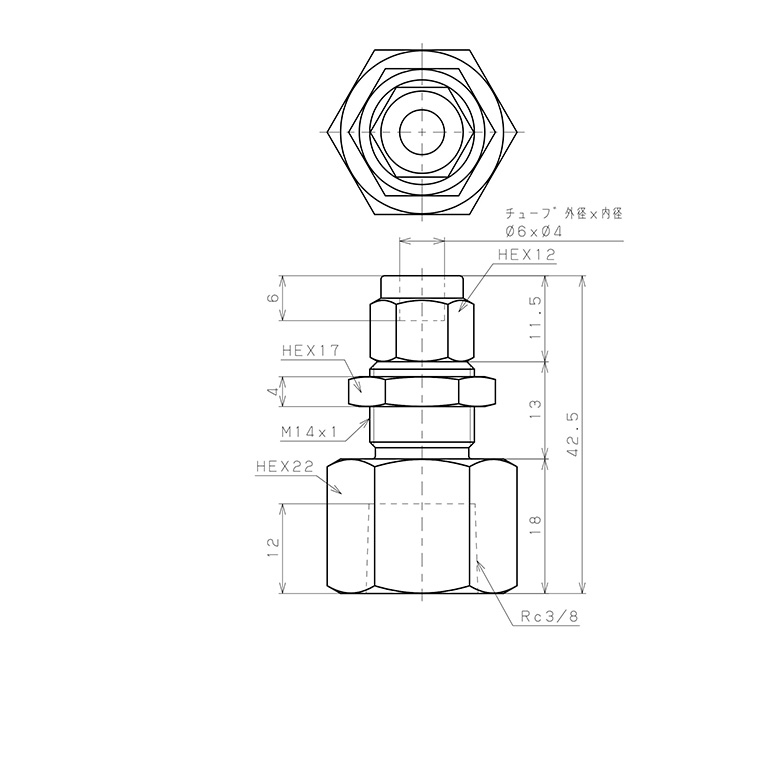 Đầu Ngạnh Nối Ống Có Đai Ốc Xiết Dạng Lắp Vách Ren Trong Pisco NSMF0640-03_drawing