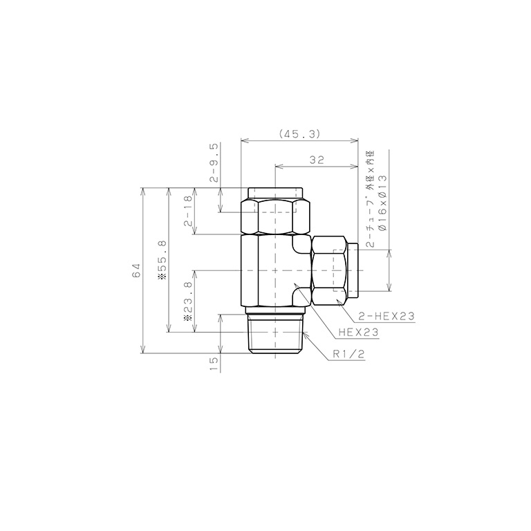 Đầu Ngạnh Nối Ống Có Đai Ốc Xiết Dạng Chữ T Ren Ngoài Pisco NSD1613-04_drawing