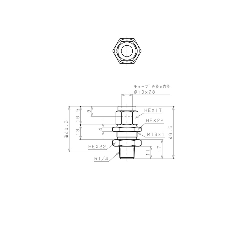 Đầu Ngạnh Nối Ống Có Đai Ốc Xiết Dạng Lắp Vách Ren Ngoài Pisco NSMC1080-02_drawing