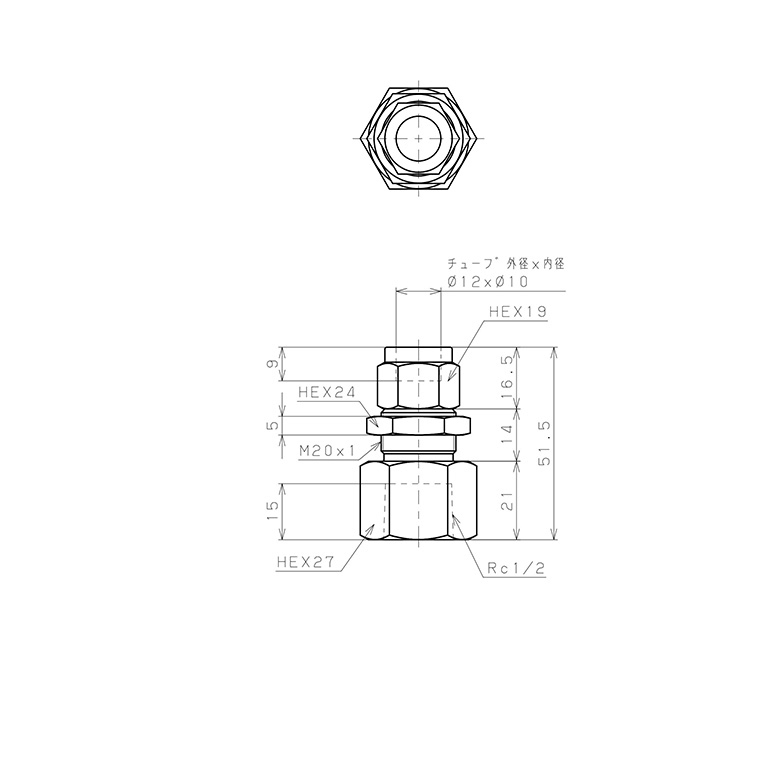 Đầu Ngạnh Nối Ống Có Đai Ốc Xiết Dạng Lắp Vách Ren Trong Pisco NSMF1210-04_drawing