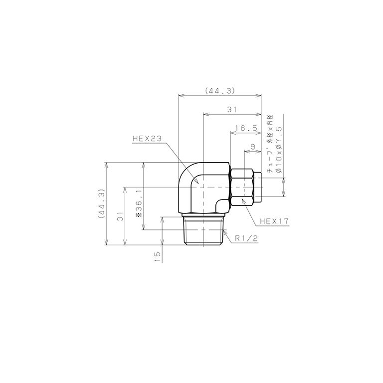 Đầu Ngạnh Nối Ống Có Đai Ốc Xiết Dạng Cong 90° Ren Ngoài Pisco NSL1075-04_drawing