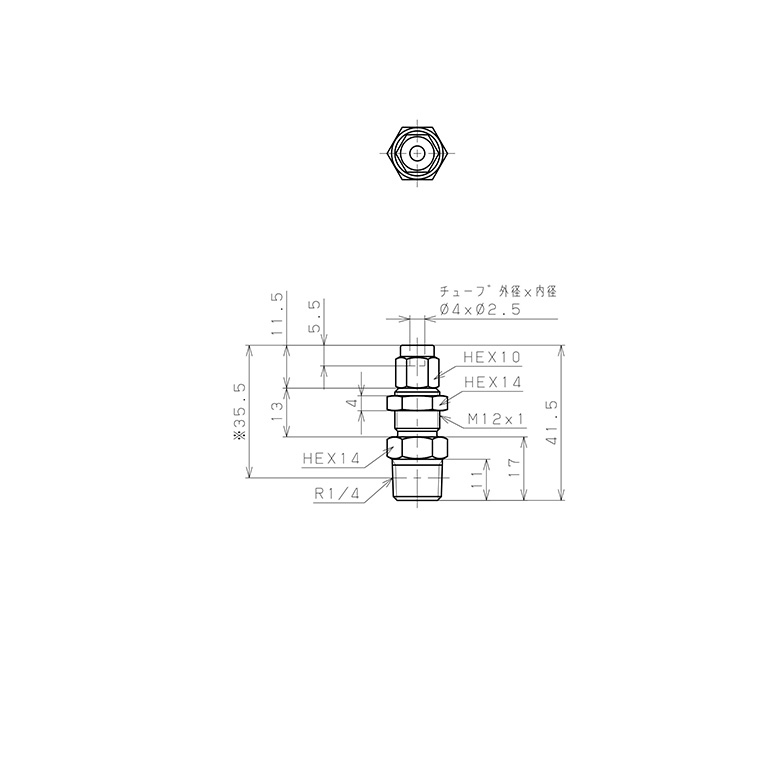 Đầu Ngạnh Nối Ống Có Đai Ốc Xiết Dạng Lắp Vách Ren Ngoài Pisco NSMC0425-02_drawing