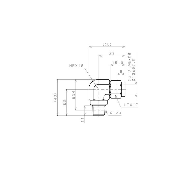 Đầu Ngạnh Nối Ống Có Đai Ốc Xiết Dạng Cong 90° Ren Ngoài Pisco NSL1075-02-TP_drawing