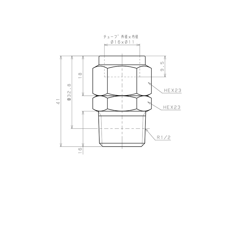 Đầu Ngạnh Nối Ống Có Đai Ốc Xiết Dạng Thẳng Thân Lục Giác Ren Ngoài Pisco NSC1611-04-TP_drawing