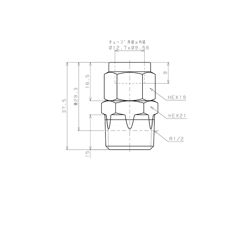 Đầu Ngạnh Nối Ống Có Đai Ốc Xiết Dạng Thẳng Thân Lục Giác Ren Ngoài Pisco NSC1/2-04_drawing