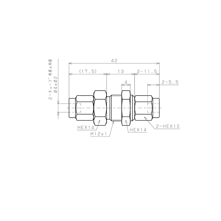 Đầu Ngạnh Nối Ống Có Đai Ốc Xiết Dạng Thẳng Lắp Kẹp Vách Pisco NSM0420_drawing