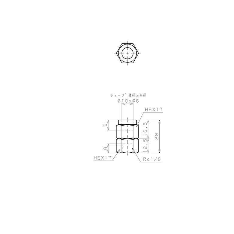 Đầu Ngạnh Nối Ống Có Đai Ốc Xiết Dạng Thẳng Thân Lục Giác Ren Trong Pisco NSCF1080-01_drawing